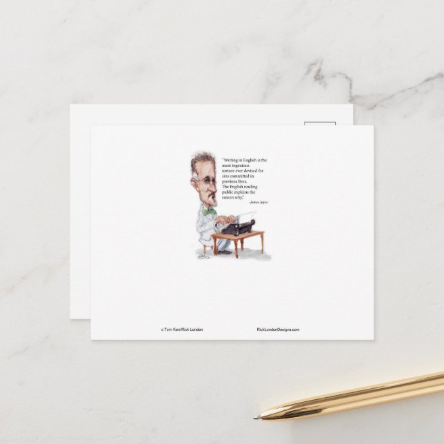 Carte Postale Kerr/Londres James Joyce & English Is Torture Cita (Devant/Arrière en situation)