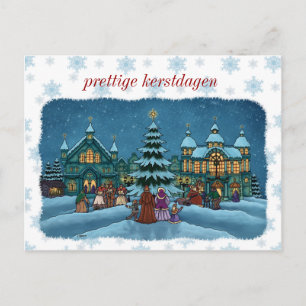 Carte Postale kerst stad postkaart met sneeuwrand nl