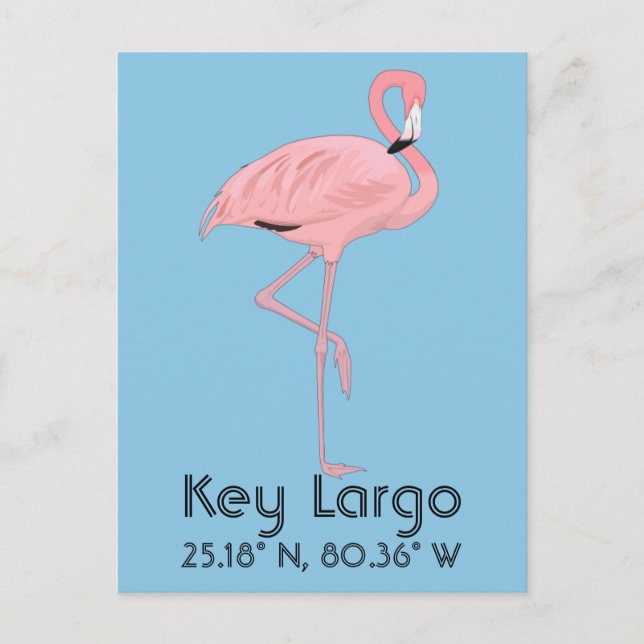 Carte Postale Key Largo FL Keys Flamant rose Latitude Longitude (Devant)