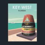 Carte Postale Key West Florida Mile Zero Vintage voyage<br><div class="desc">Retro Key West Florida affiche de voyage qui présente une vue du marqueur Mile Zero au point le plus au sud des États-Unis. Ce design vintage vous rappellera des affiches de voyage classiques d'une époque révolue.</div>
