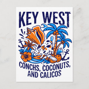 Carte Postale Key West Floride Chat Tropical Conchs Et Noix De C