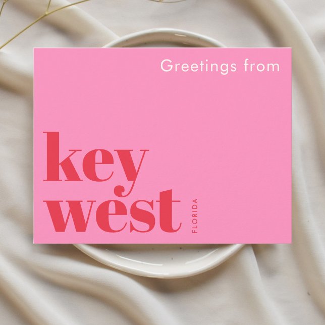 Carte Postale Key West Floride typographique rose  (Créateur téléchargé)