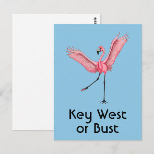Carte Postale Key West ou Bust Funny Florida Flamant rose rose