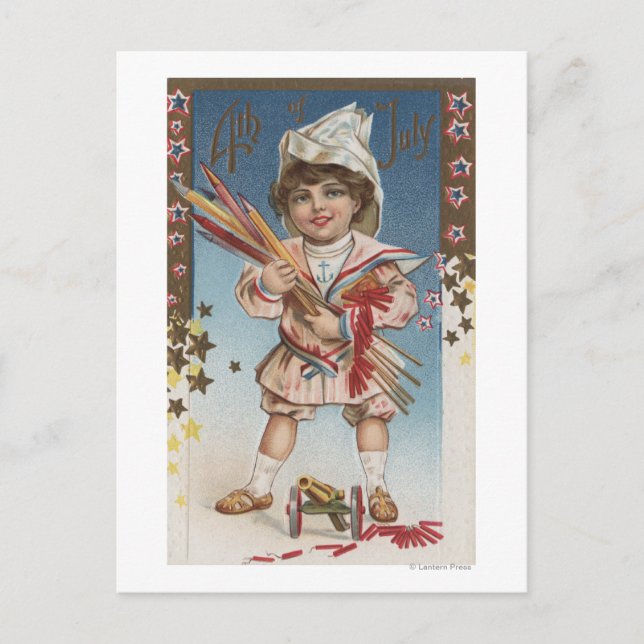 Carte Postale Kid Holding Fireworks et Rockets (Devant)