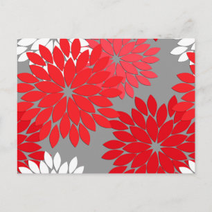 Carte Postale Kimono floral moderne Imprimer, Coral rouge et gri