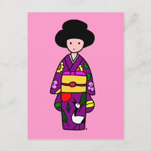Carte Postale Kimono Girl Purple Cartoon
