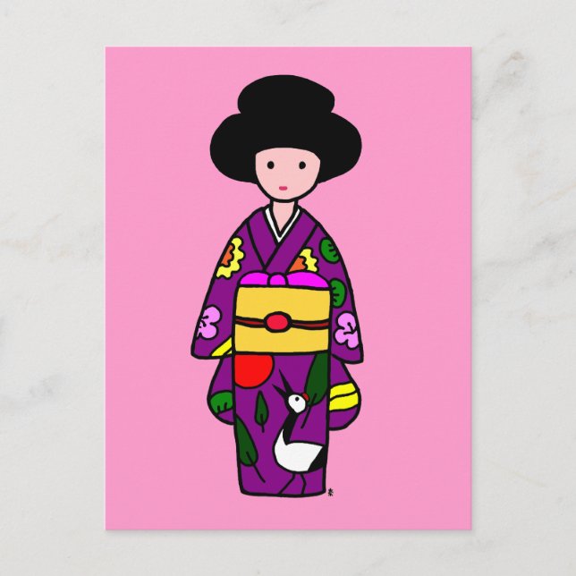 Carte Postale Kimono Girl Purple Cartoon (Devant)