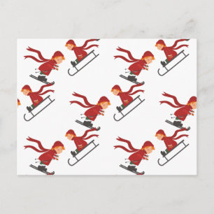 Carte Postale Kinder Schlitten Ski enfants en traîneau