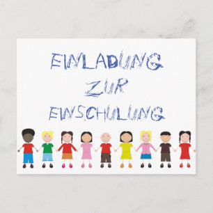 Carte Postale Kinderreihe auf einer Einladung zur Einschulung