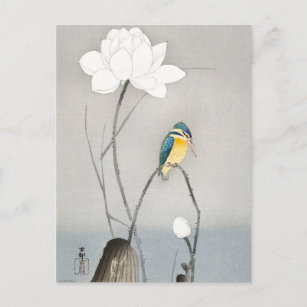 Carte Postale Kingfisher avec Lotus Flower par Ohara Koson