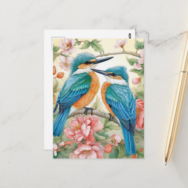 Carte Postale Kingfisher bluebirds (Devant/Arrière en situation)