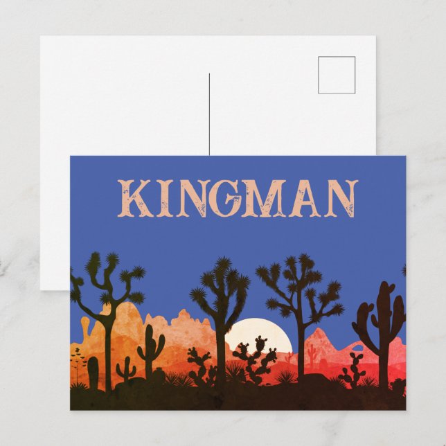 Carte Postale Kingman Arizona Cactus Clair de Lune Coucher de So (Devant / Derrière)