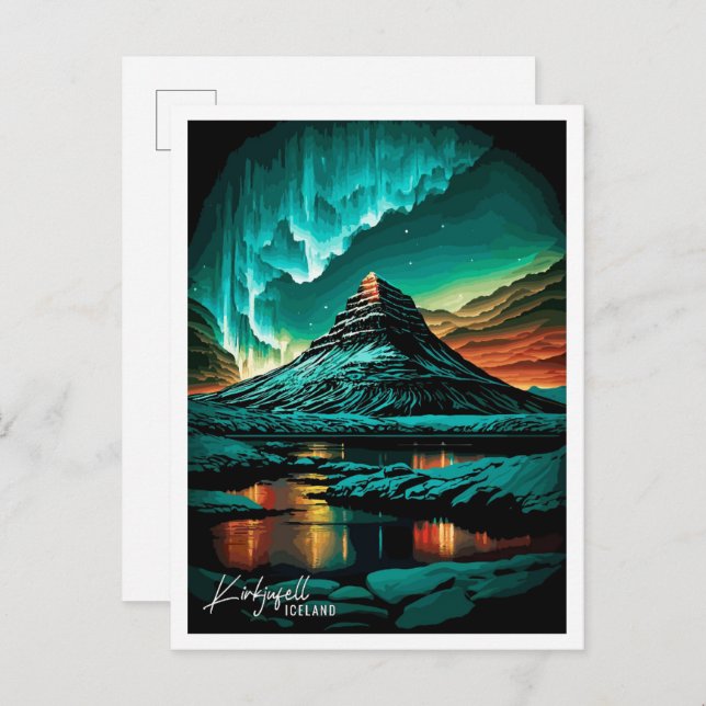 Carte Postale Kirkjufell Islande Illustration du Vintage voyage  (Devant / Derrière)
