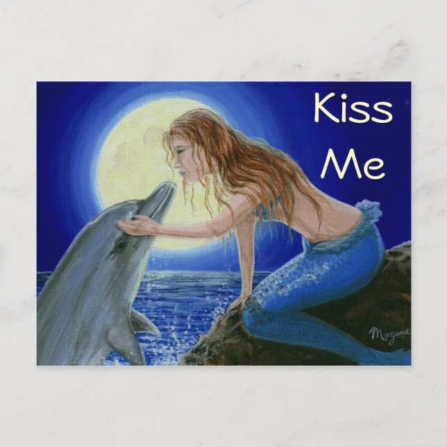Carte postale Kiss Me Mermaid & Dolphin Imaginaire (Devant)
