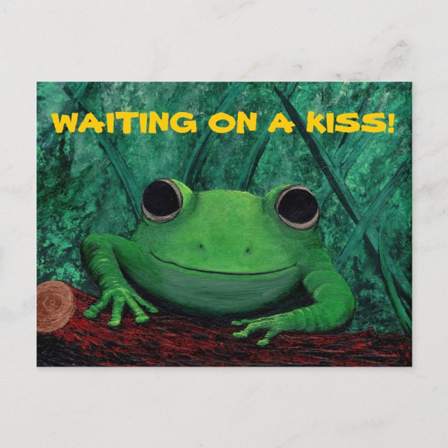 Carte Postale KISS MOI ! (Conception de grenouilles) ~ (Devant)