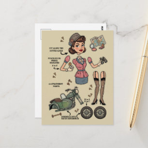 Carte Postale Kit d'aventure de poupées en papier de style vinta