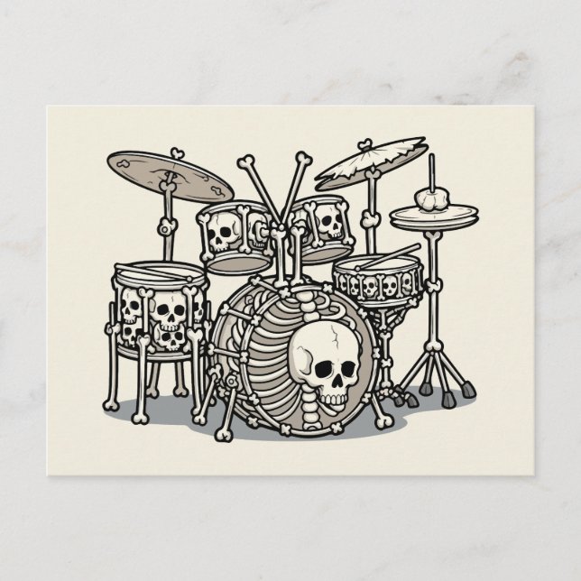 Carte Postale Kit de batterie squelette Heavy Metal (Devant)