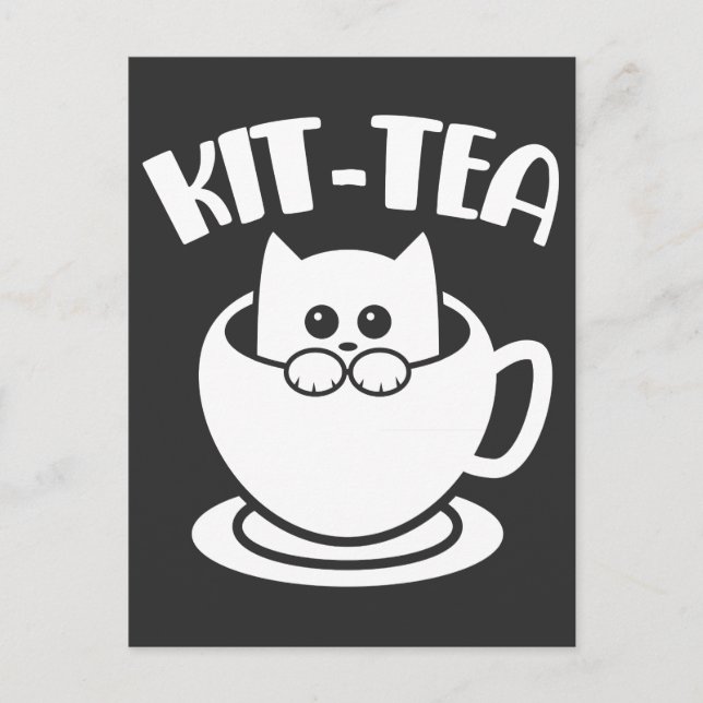 Carte Postale Kit-Tea Pet Drôle Chat Thé Animal Pun (Devant)