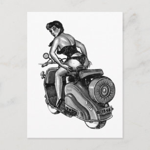 Carte Postale Kitsch Vintage Scooter Pin-Up Girl
