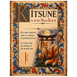 Carte Postale Kitsune, Art du Bestiaire Médiéval