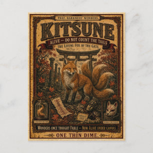 Carte Postale Kitsune, Monstre de Cirque Vintage