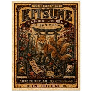 Carte Postale Kitsune, Monstre de Cirque Vintage