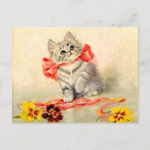Carte Postale Kitten avec ruban rouge
