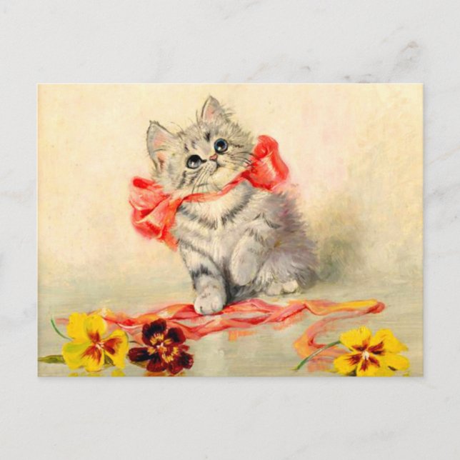 Carte Postale Kitten avec ruban rouge (Devant)
