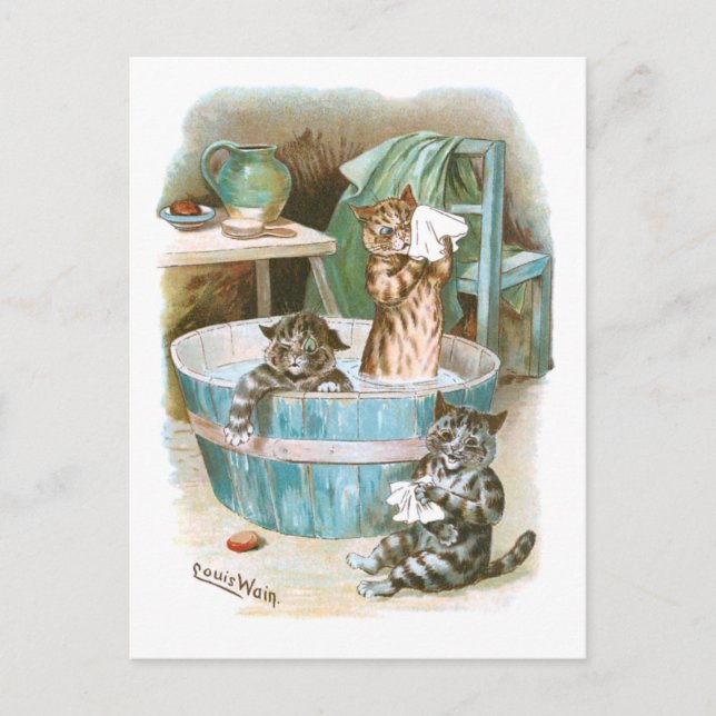 Carte Postale Kitten Bath par Louis Wain (Devant)