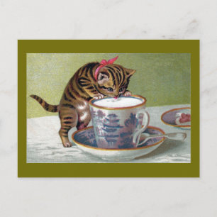 Carte Postale Kitten Boire de Teacup Victorian