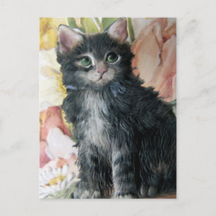 Carte Postale Kitten et Fleurs