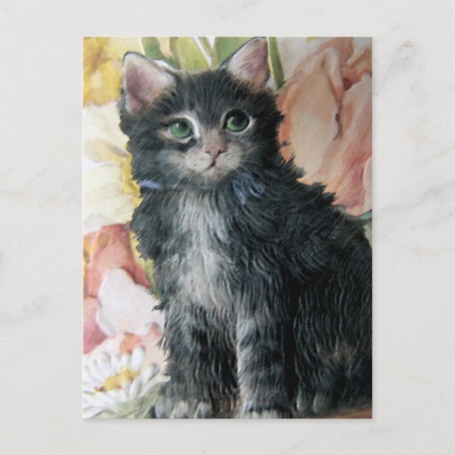 Carte Postale Kitten et Fleurs (Devant)