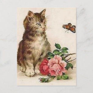 Carte Postale Kitten et papillon