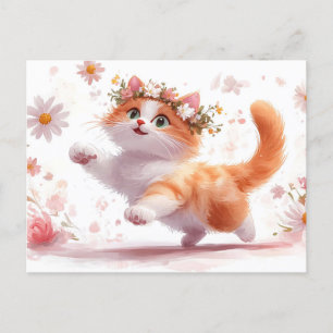 Carte Postale Kitten jouant avec couronne de fleur marguerite