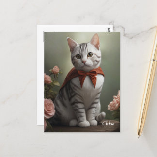 Carte Postale Kitten vintage américain Shorthair avec Roses