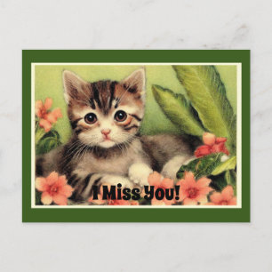 Carte Postale Kitten vintage En Fleurs