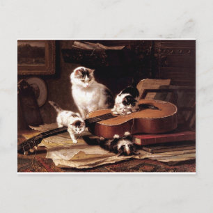 Carte Postale Kittens chat jouer avec la guitare naughty mignon