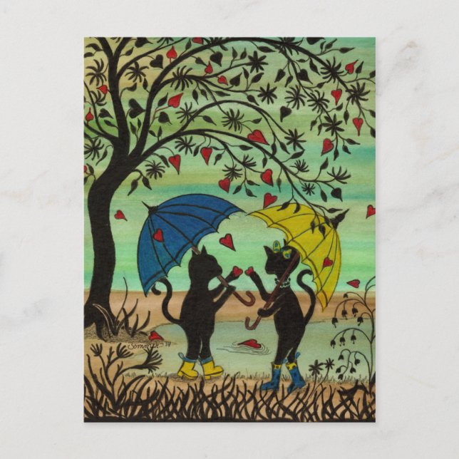 Carte Postale Kitties in Love, une douche de pluie de coeurs car (Devant)