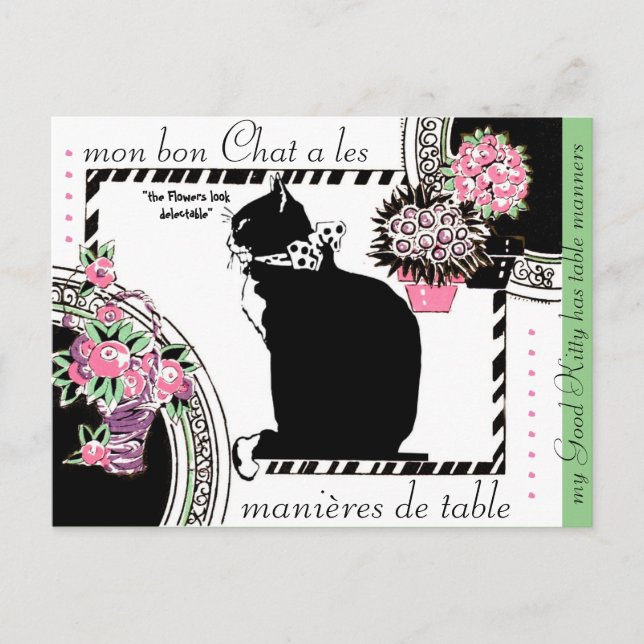 CARTE POSTALE "KITTY A TABLE MANNERS" JARDIN VINTAGE (Devant)