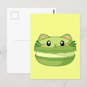 Carte Postale Kitty Cat Matcha Macaron