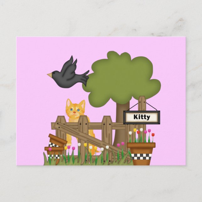 Carte Postale Kitty Chat dans le jardin (Devant)