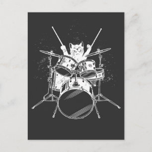 Carte Postale Kitty Chat Rockstar Punk Batteur Jouant Pos