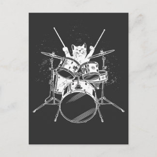 Carte Postale Kitty Chat Rockstar Punk Joueuse de Batterie Pos