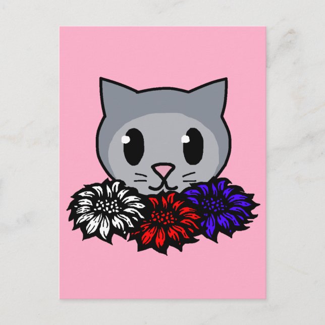 Carte Postale Kitty & Flowers pour enfants (Devant)