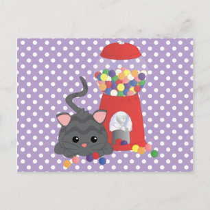 Carte Postale Kitty Jouer avec des Gumballs