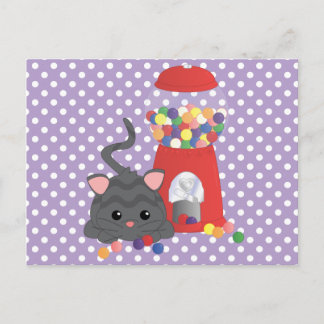 Carte Postale Kitty Jouer avec des Gumballs