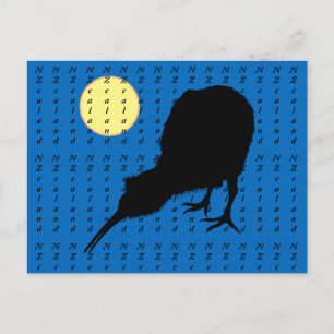 Carte Postale Kiwi Bird, Moon & New Zealand text /Bro Travel