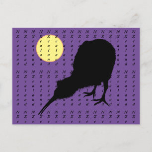 Carte Postale Kiwi Bird, Moon & New Zealand text /Bro Travel