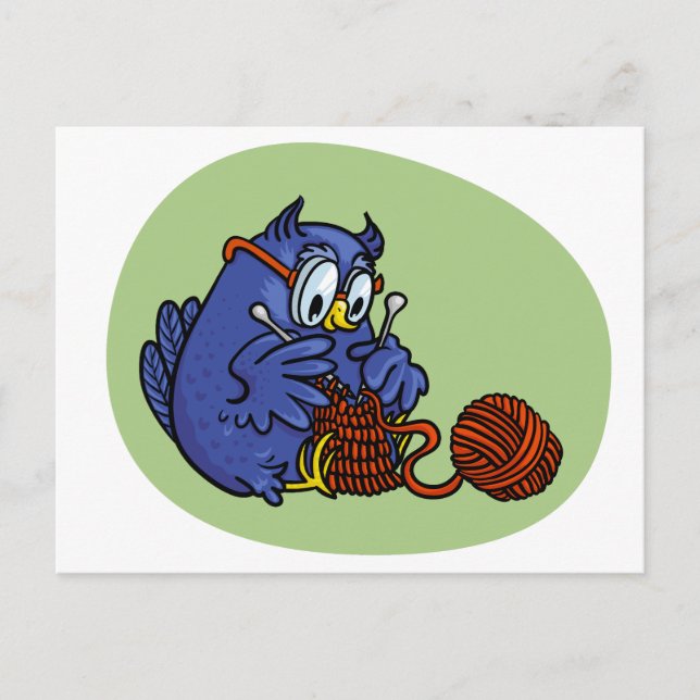 Carte Postale Kleine Eule strickt einen Schal (Devant)