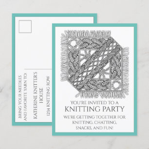 Carte postale KNIT CÂBLE turquoise + Texte